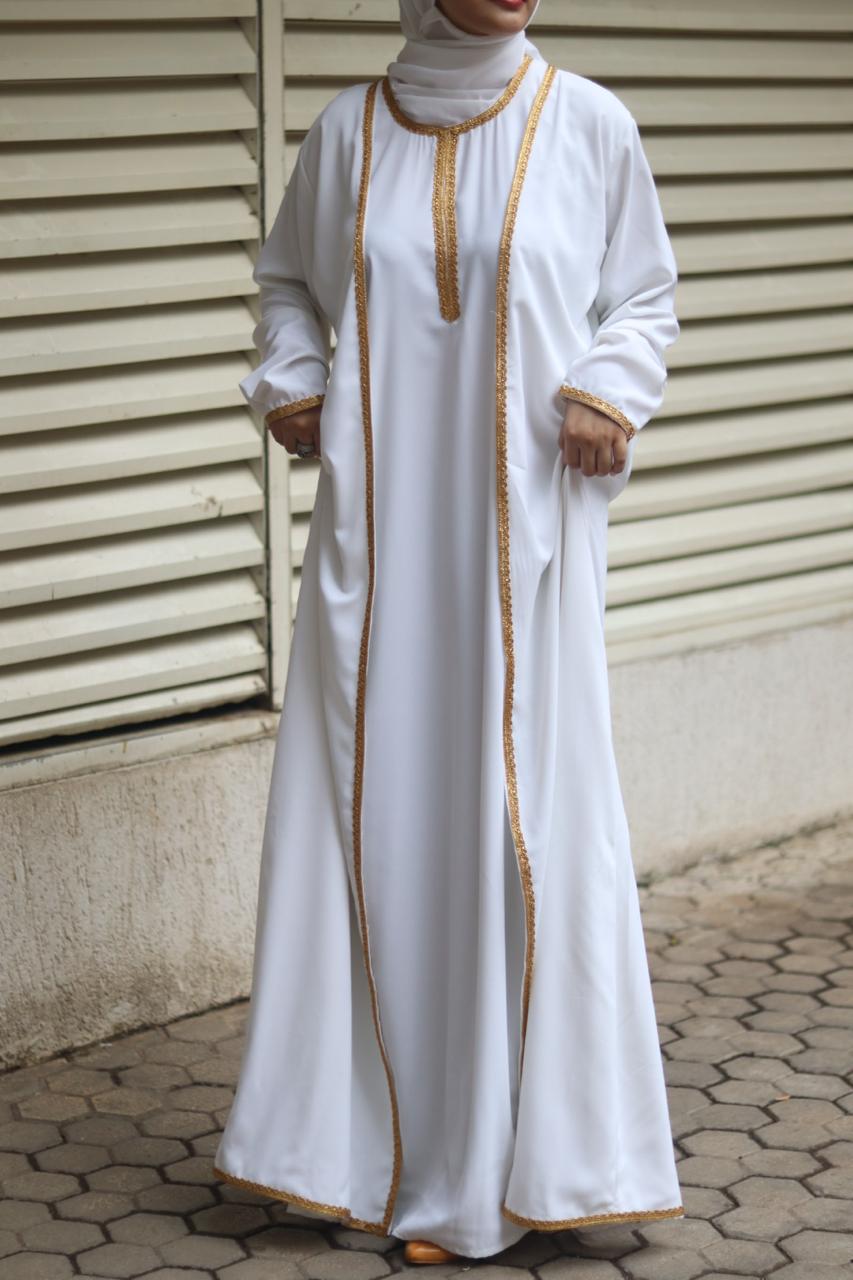 Golden Umrah Abaya 3 pc With inner slit, shrug (hijab included)