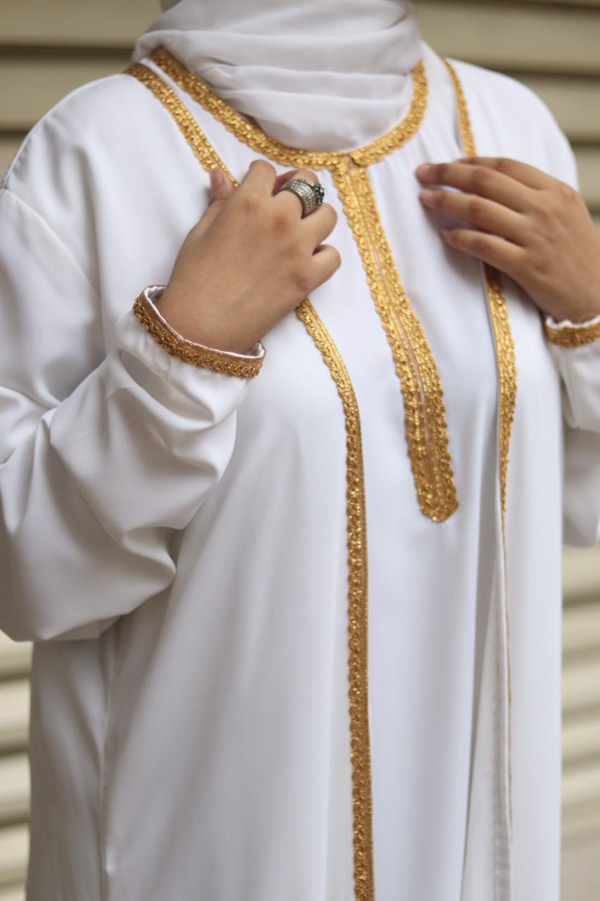 Golden Umrah Abaya 3 pc With inner slit, shrug (hijab included)