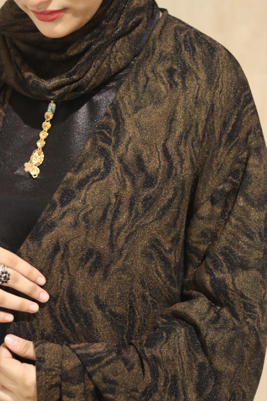shimmery Marble 3pc abaya set - Brown (with inner slit & matching hijab)