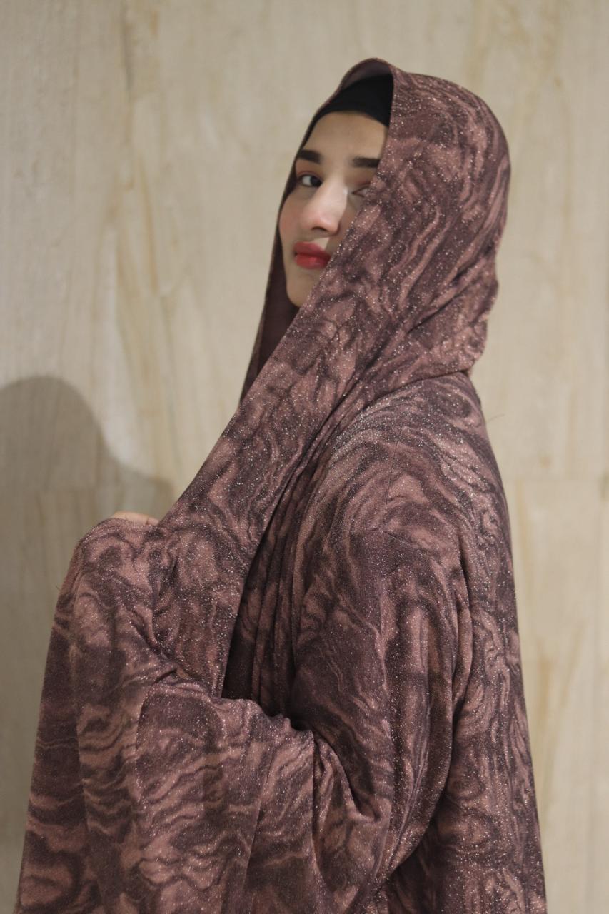 shimmery Marble shrug set - mauve (comes with matching hijab & inner slit)