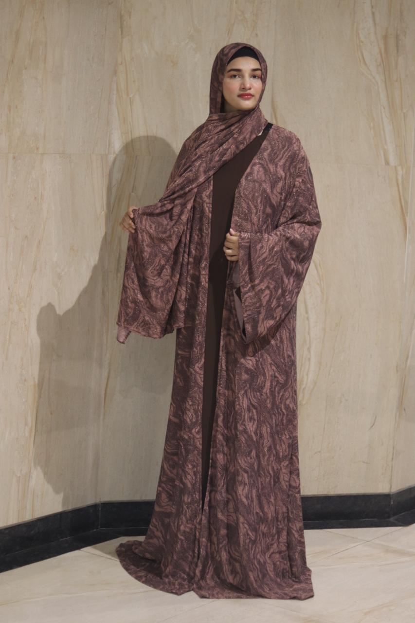 shimmery Marble shrug set - mauve (comes with matching hijab & inner slit)