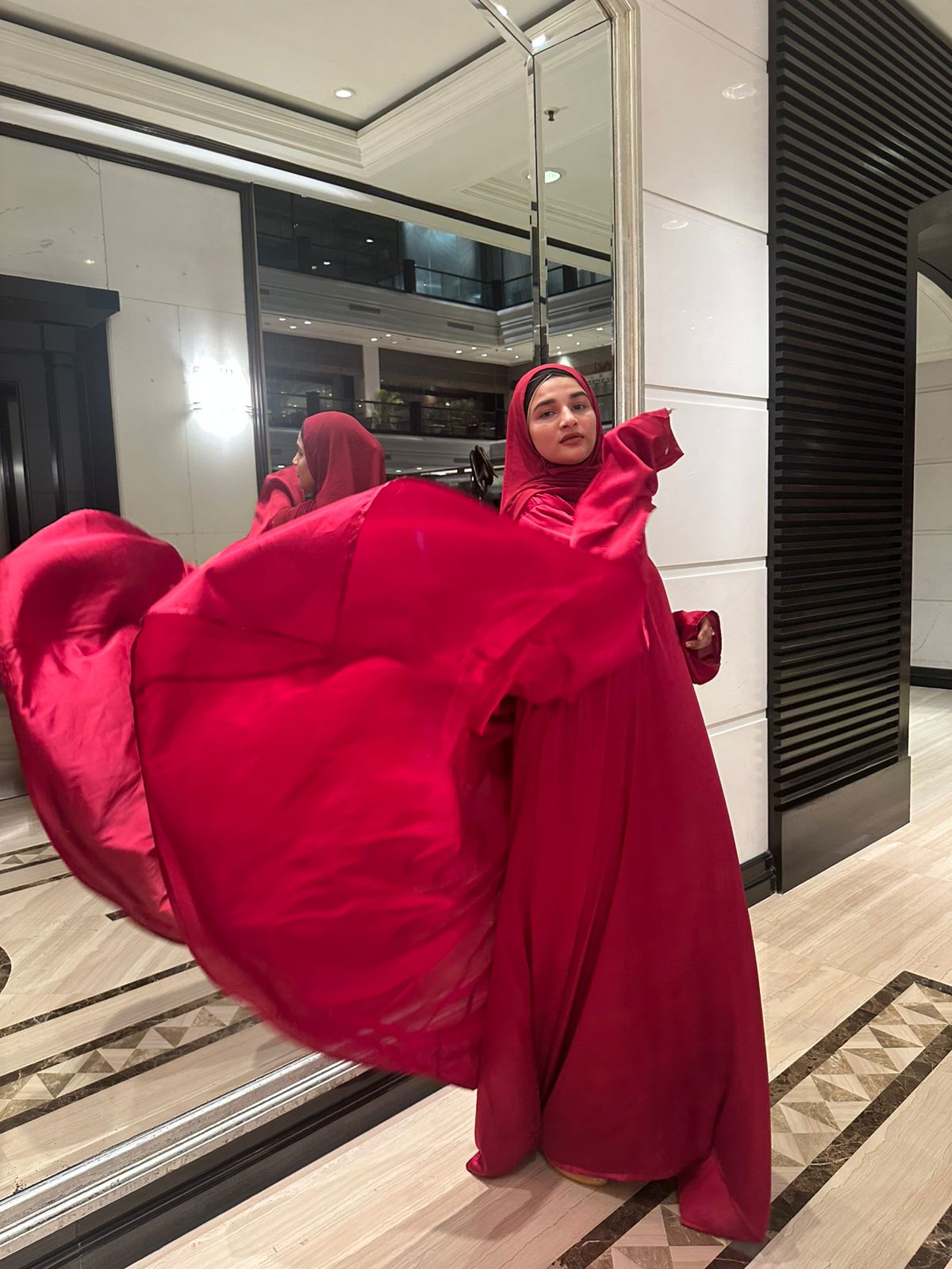 red luxe 2pc abaya set with inner slit