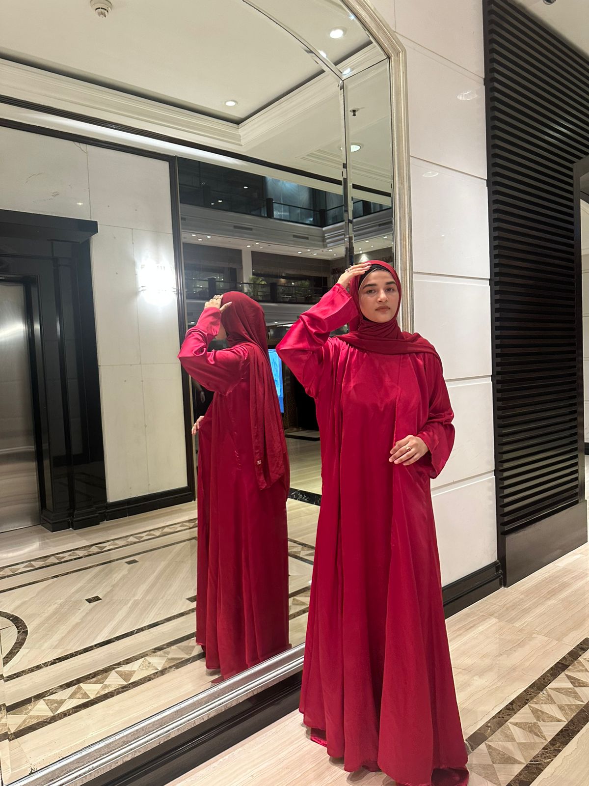 red luxe 2pc abaya set with inner slit