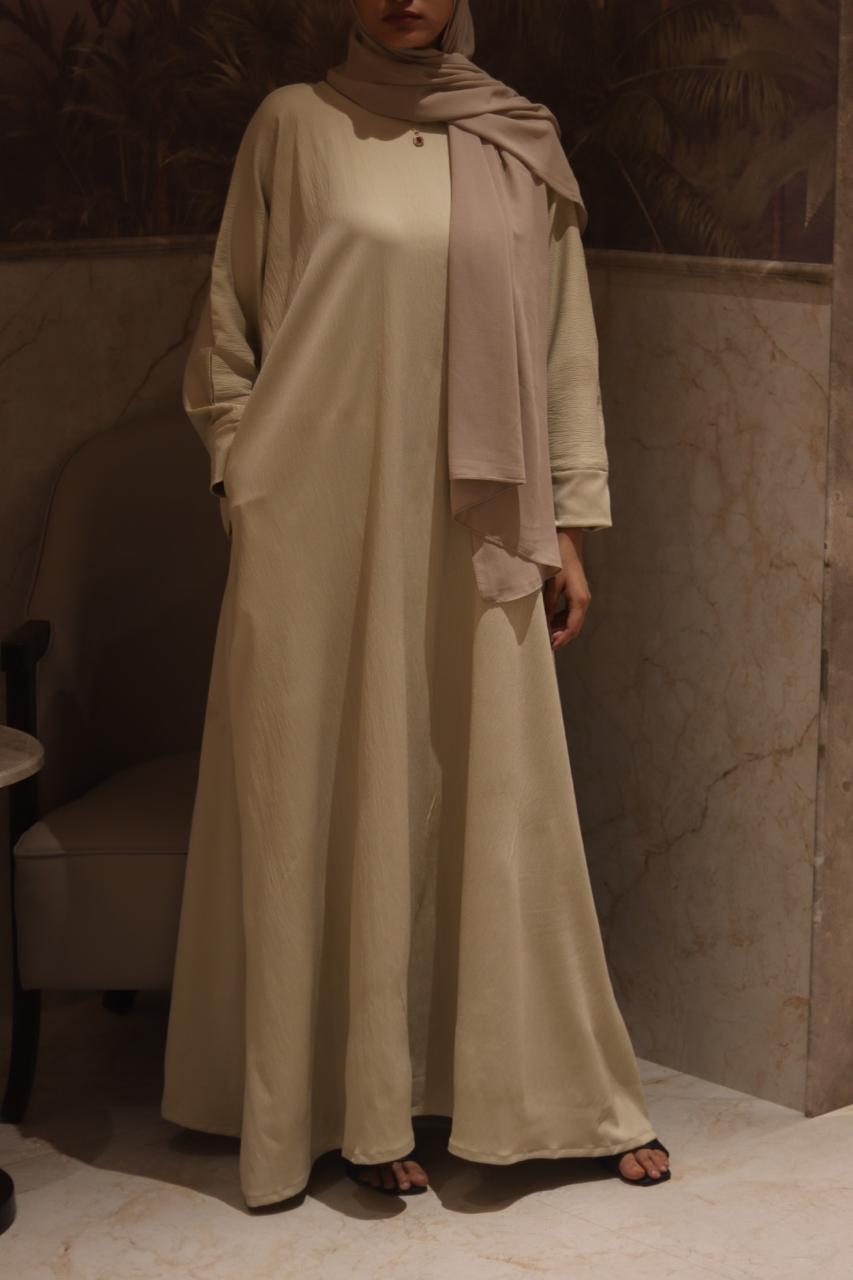 smart abaya - beige (with pockets, zip, button) hijab not included