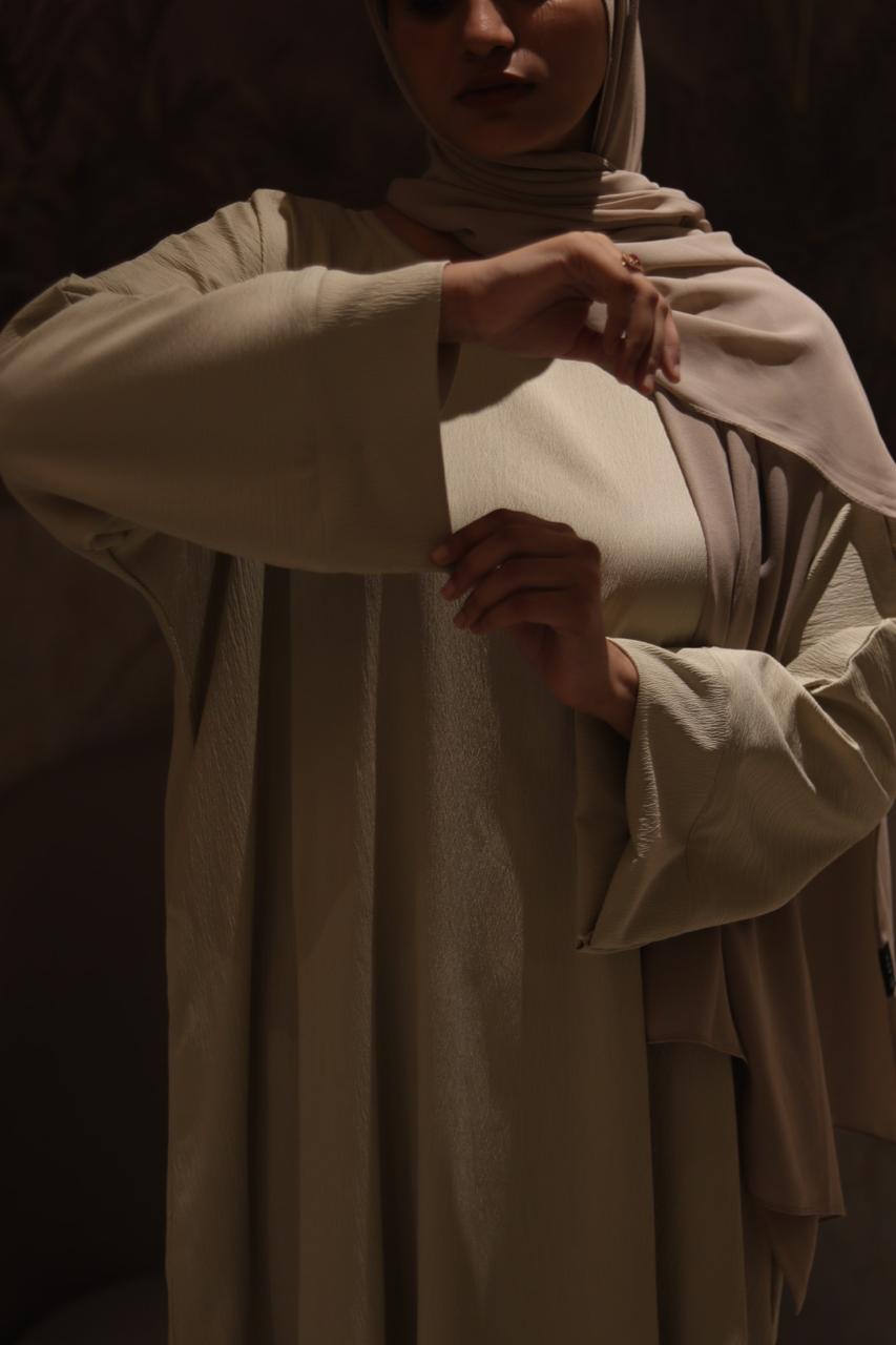 smart abaya - beige (with pockets, zip, button) hijab not included