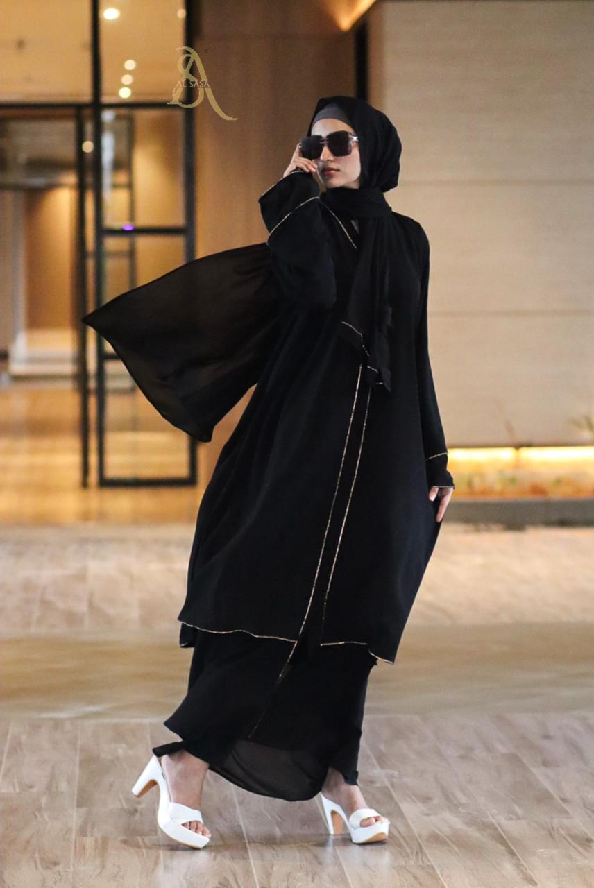 black double layer Georgette abaya (with hijab)