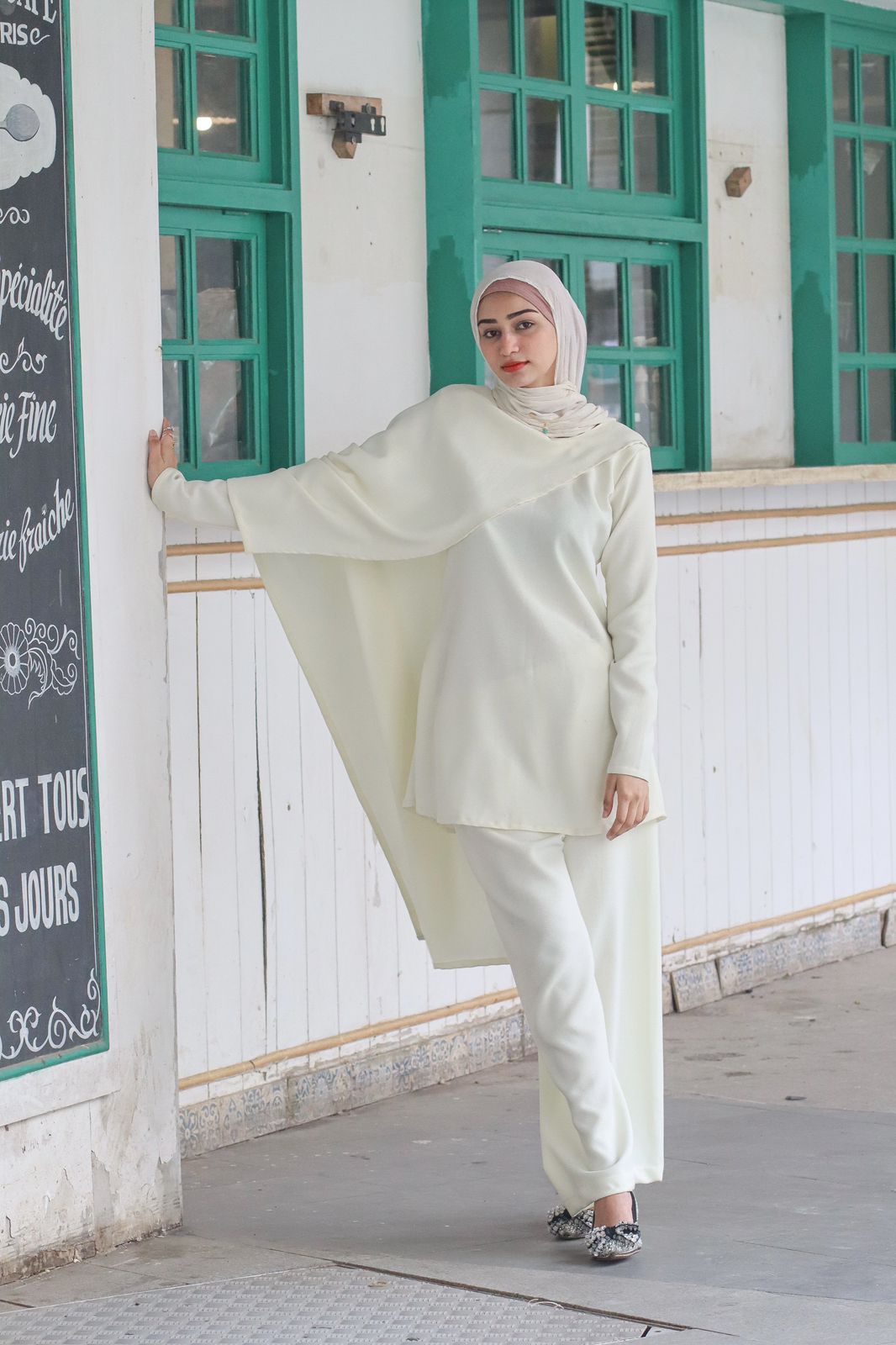 Vanilla Cord Set with attached shawl