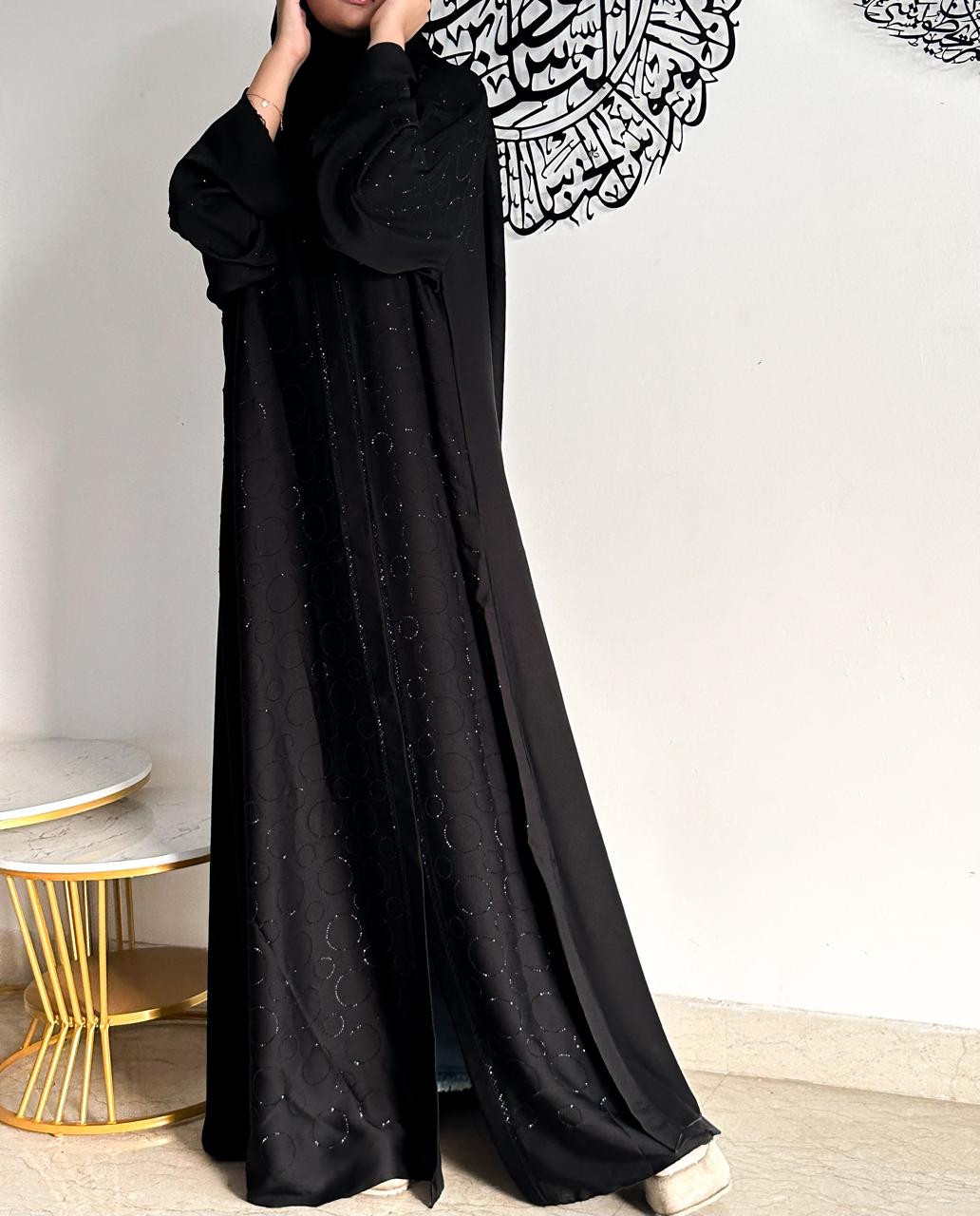 Premium Rhinestone Abaya - Black (With hijab)
