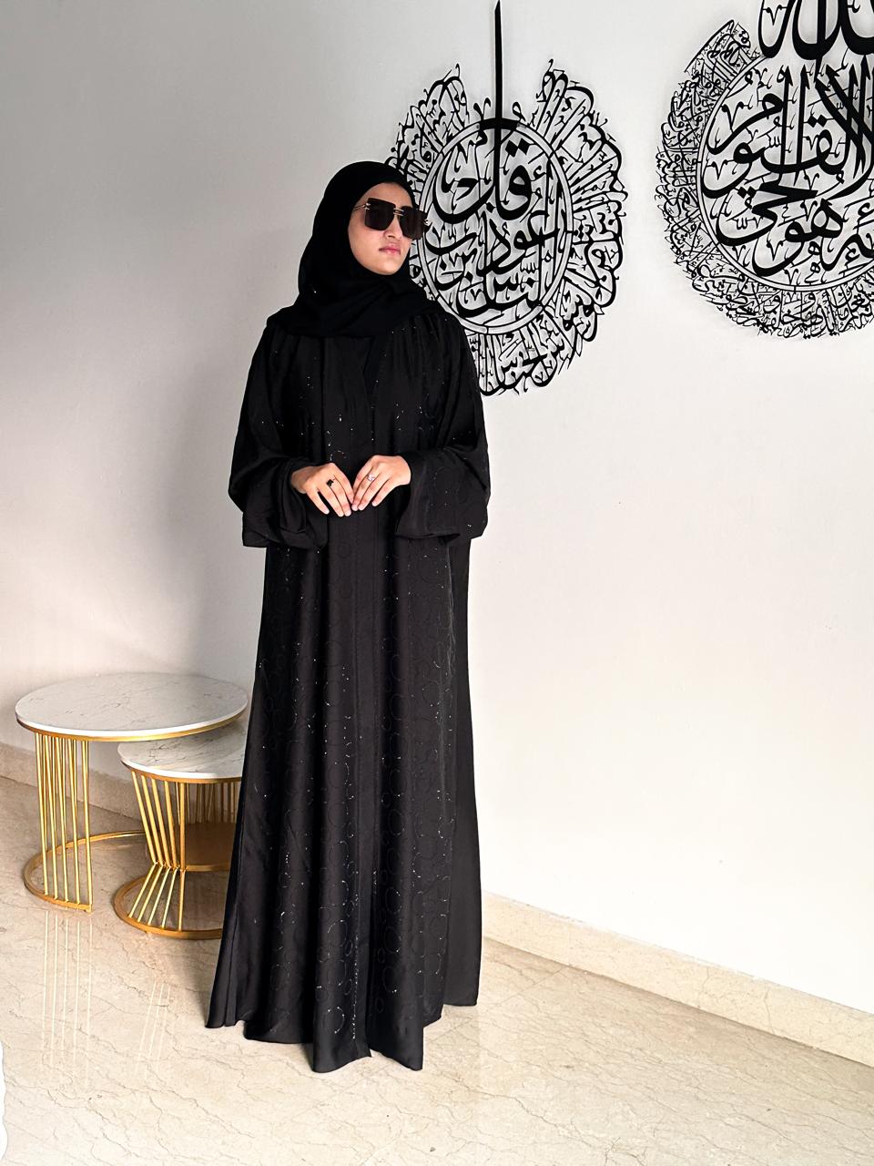Premium Rhinestone Abaya - Black (With hijab)