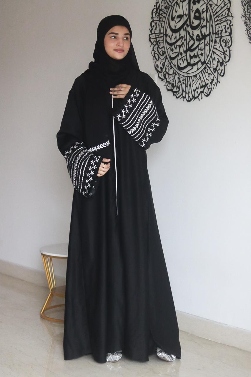 Amal Embroidery Abaya - Black (With Hijab)