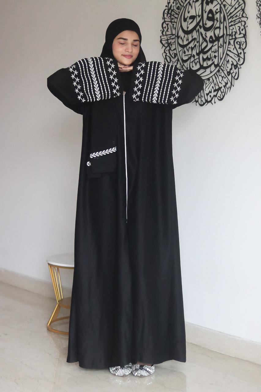 Amal Embroidery Abaya - Black (With Hijab)