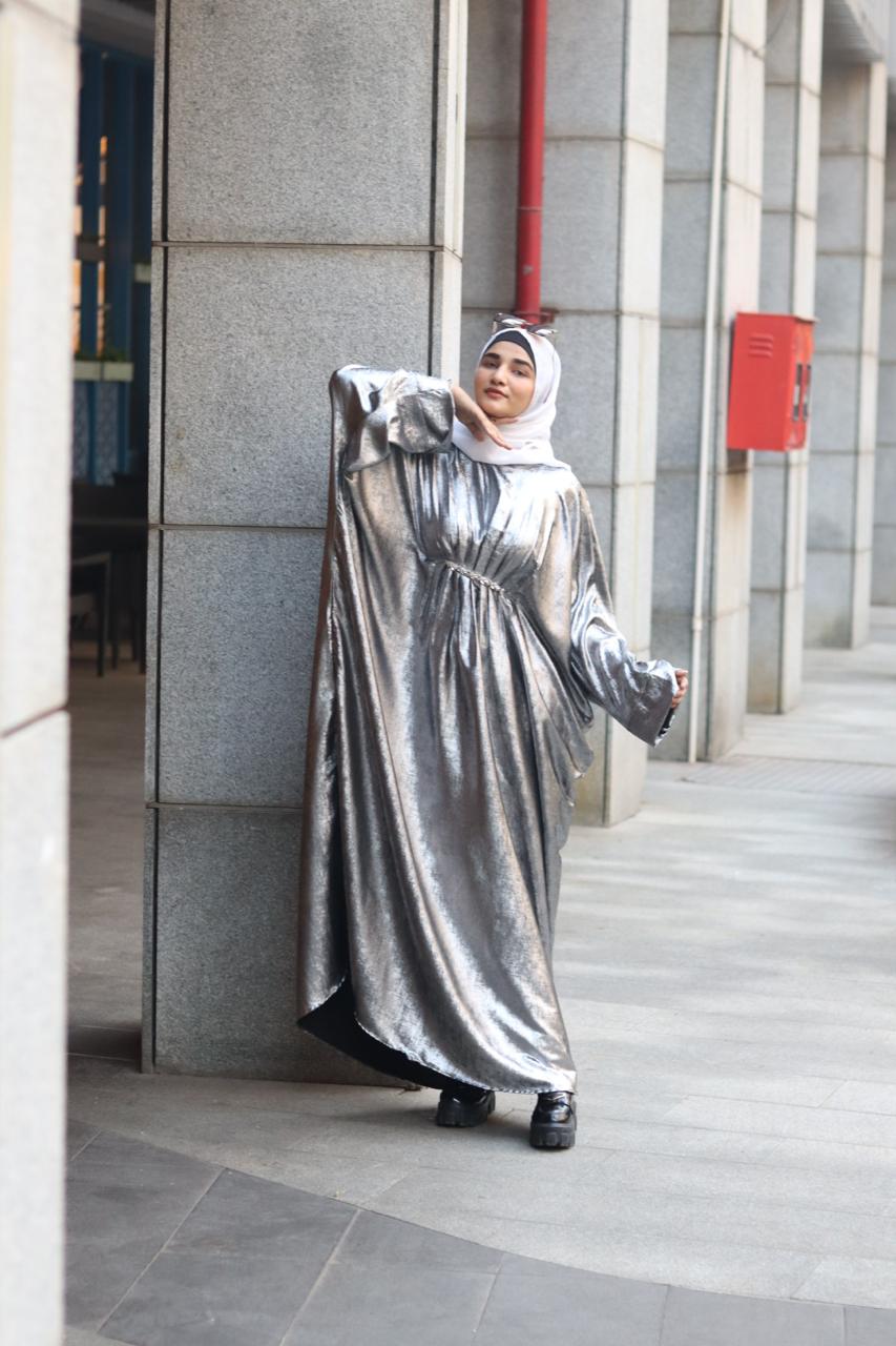 Grey shimmer Abaya (with hijab)
