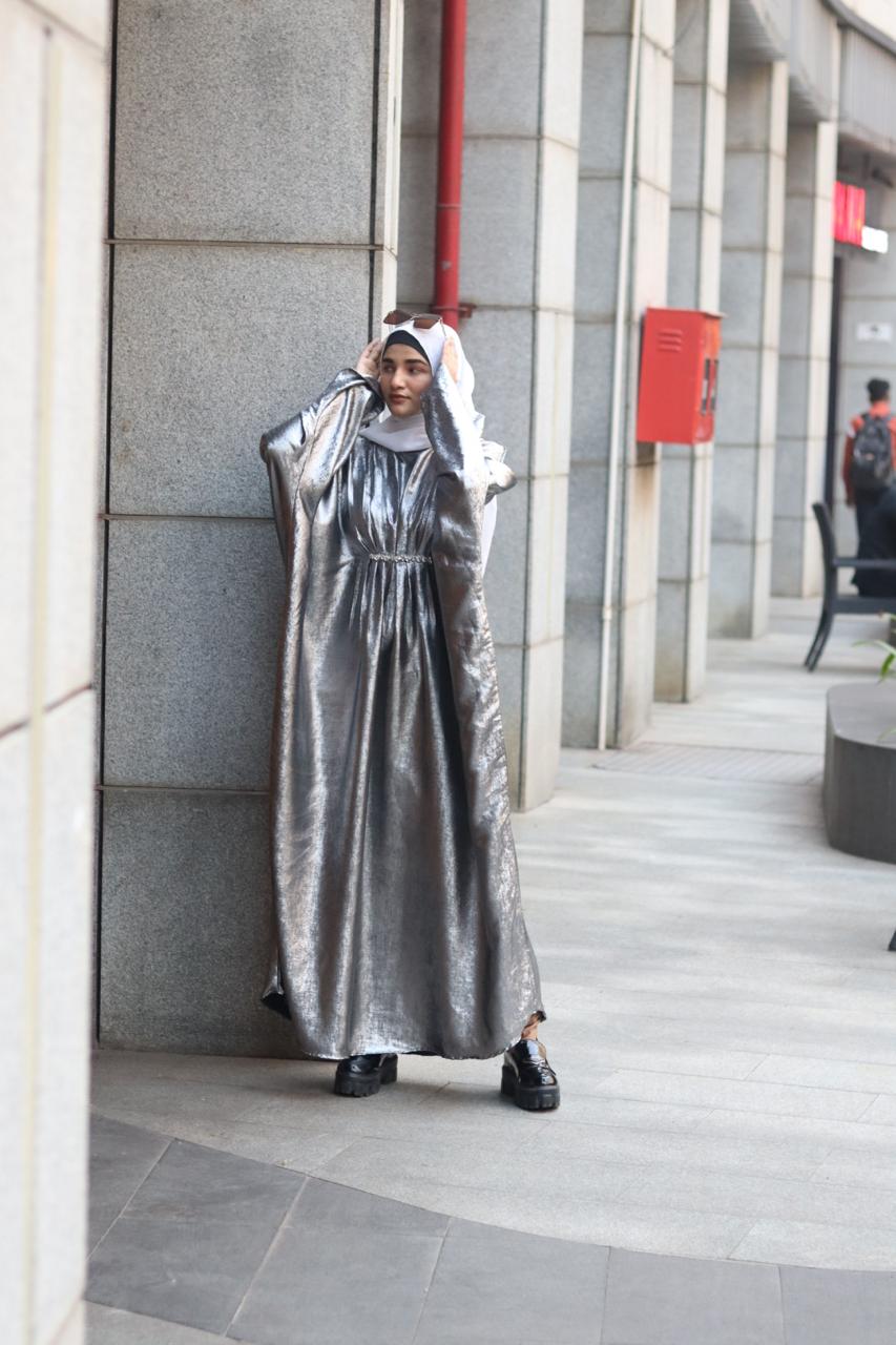 Grey shimmer Abaya (with hijab)
