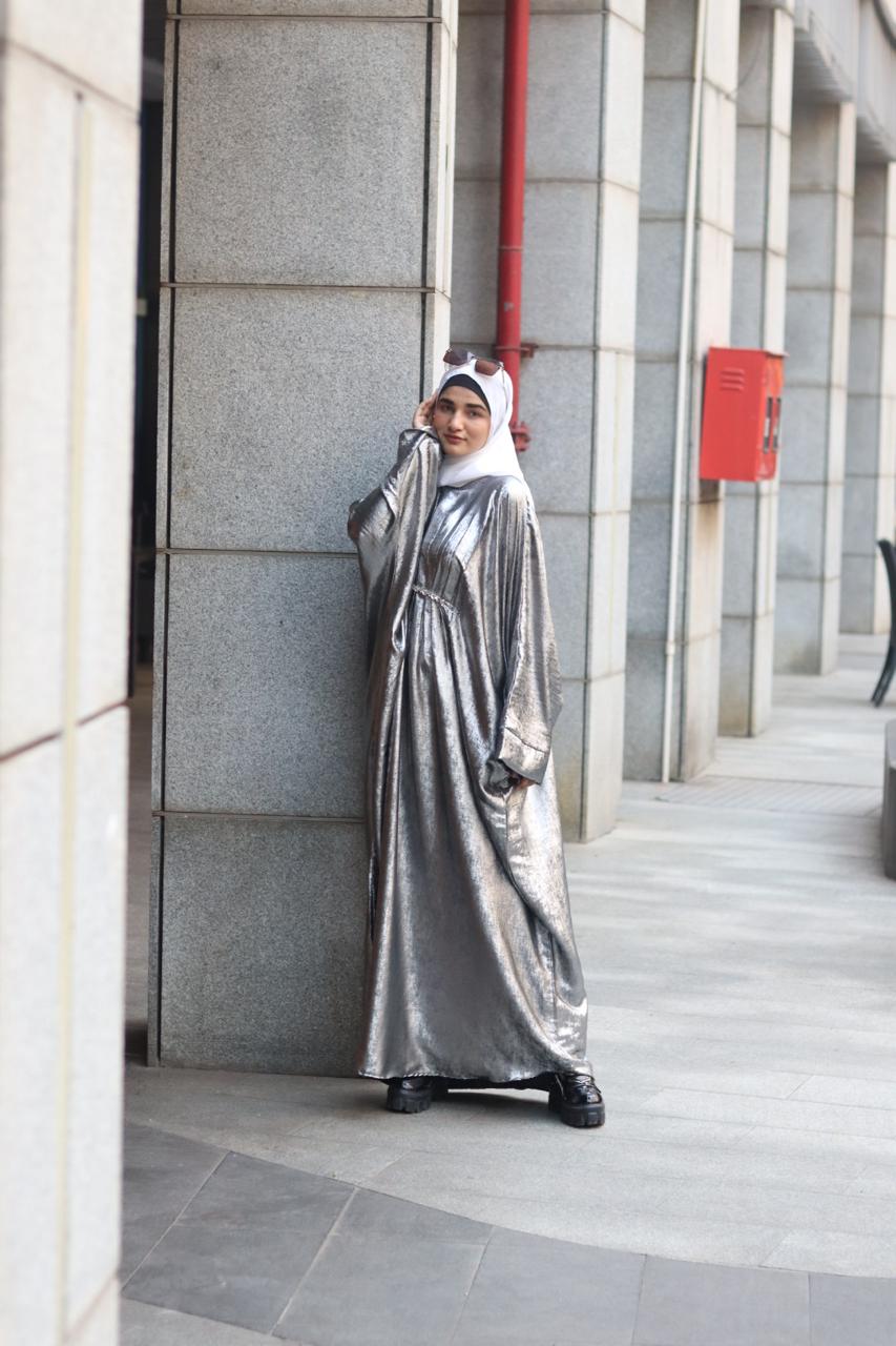Grey shimmer Abaya (with hijab)