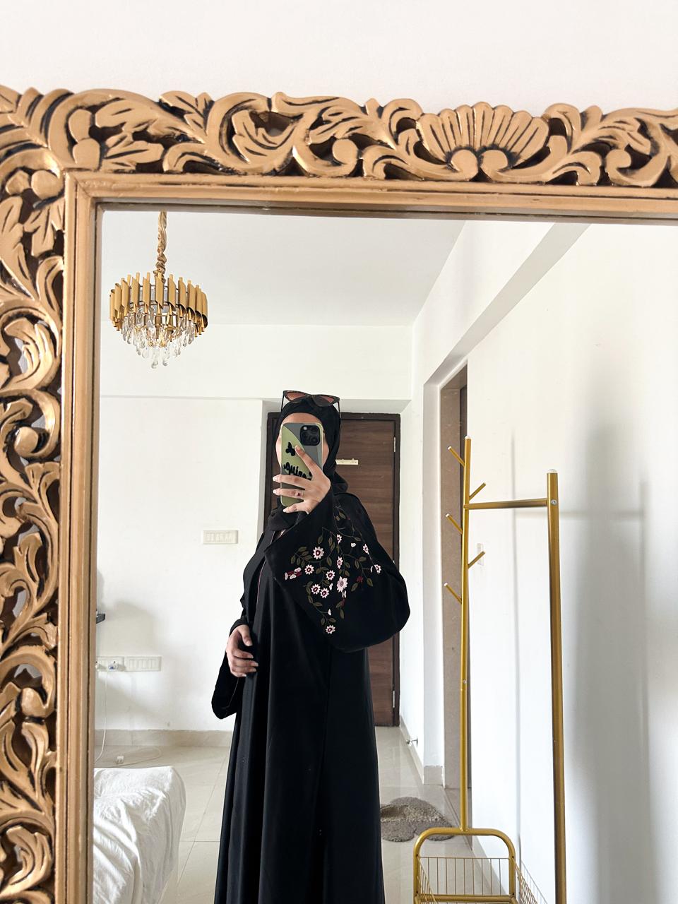 Floral Bloom Abaya - Black (With Hijab)