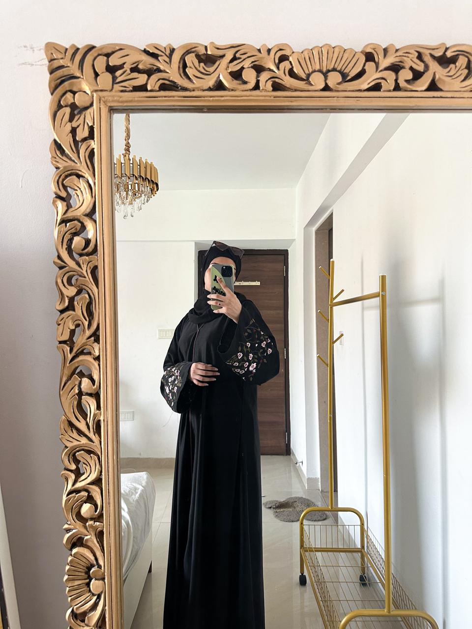 Floral Bloom Abaya - Black (With Hijab)