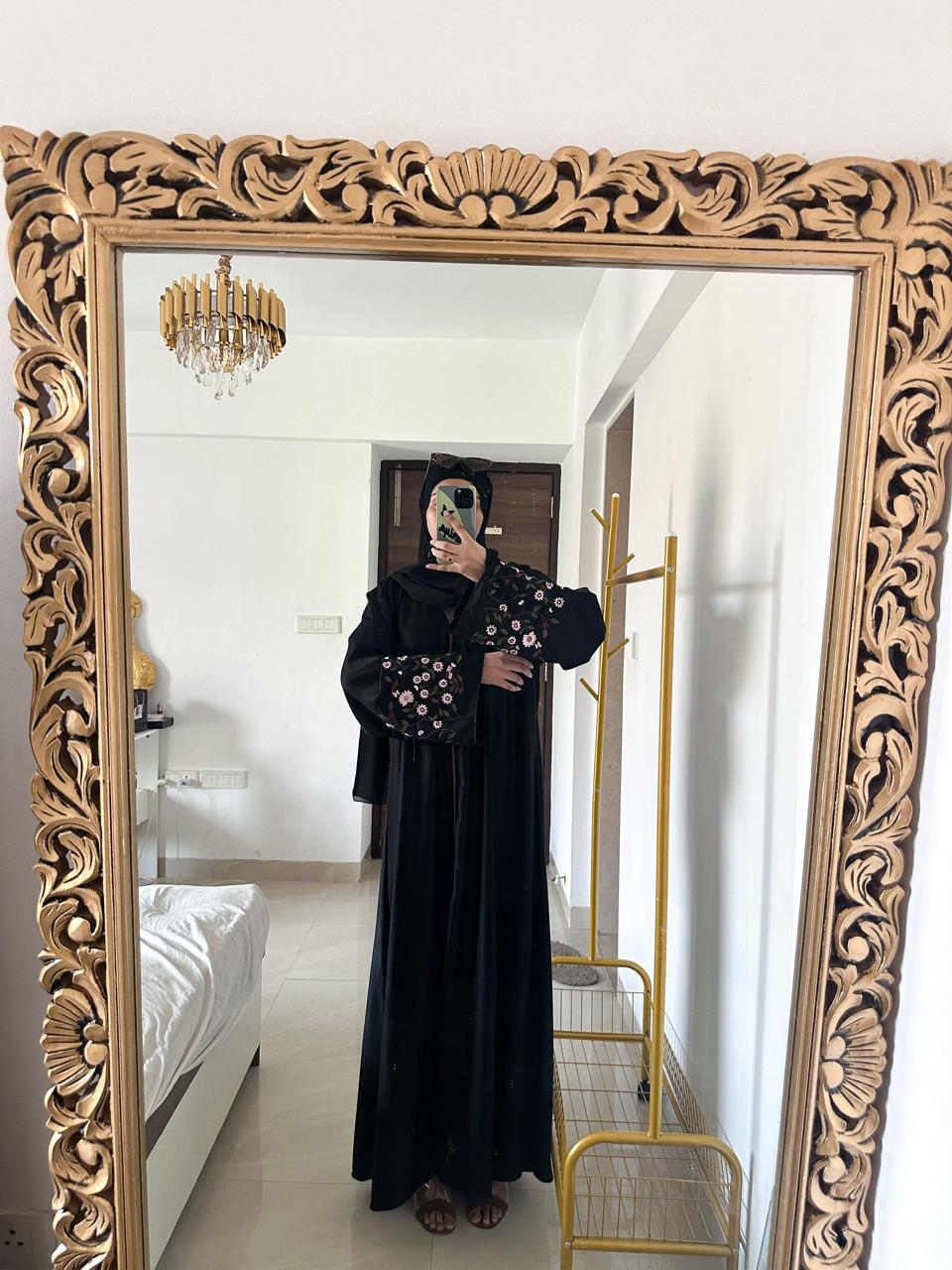 Floral Bloom Abaya - Black (With Hijab)