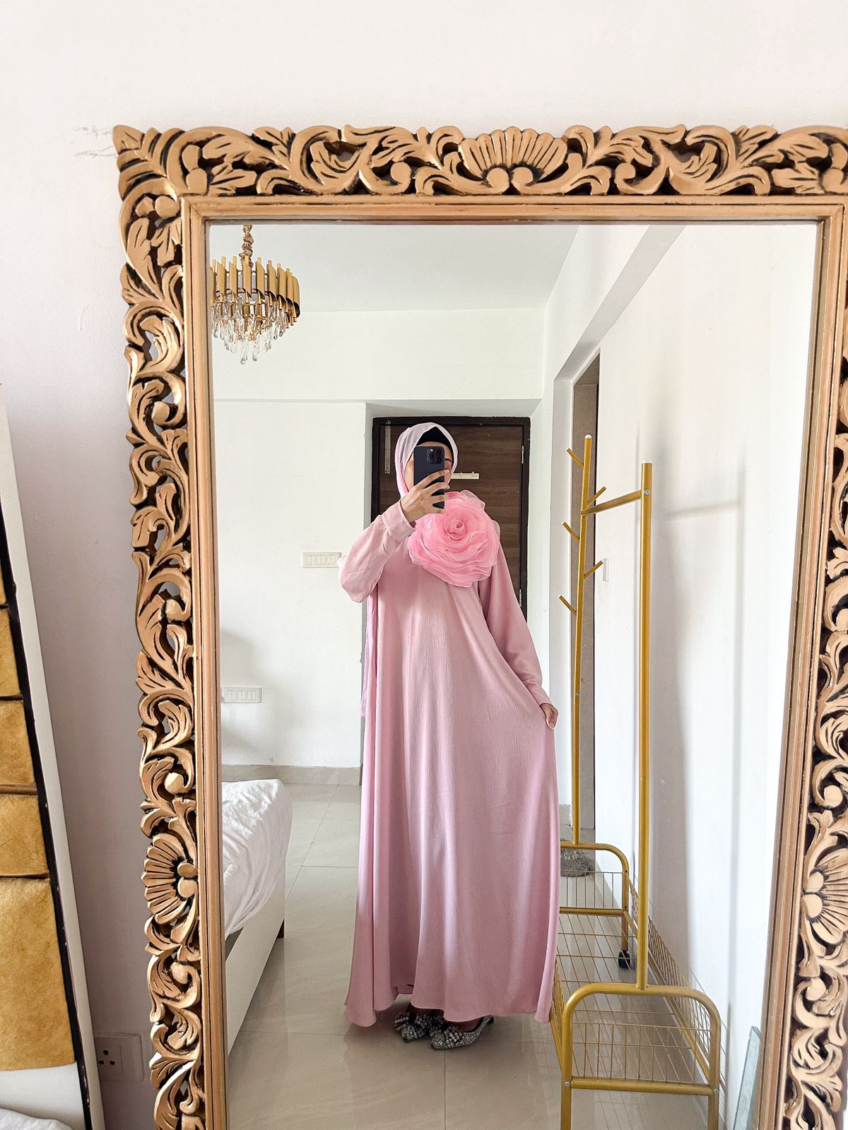 3D Floral Dress -Baby Pink