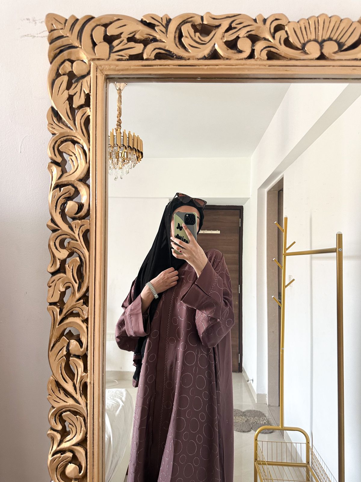 Premium Rhinestone Abaya - Mauve (With Matching Niqab & Hijab)