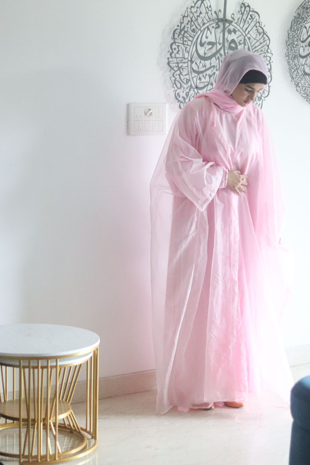 Feriha Luxe Abaya - Pink (with inner slit, Shrug, Hijab)