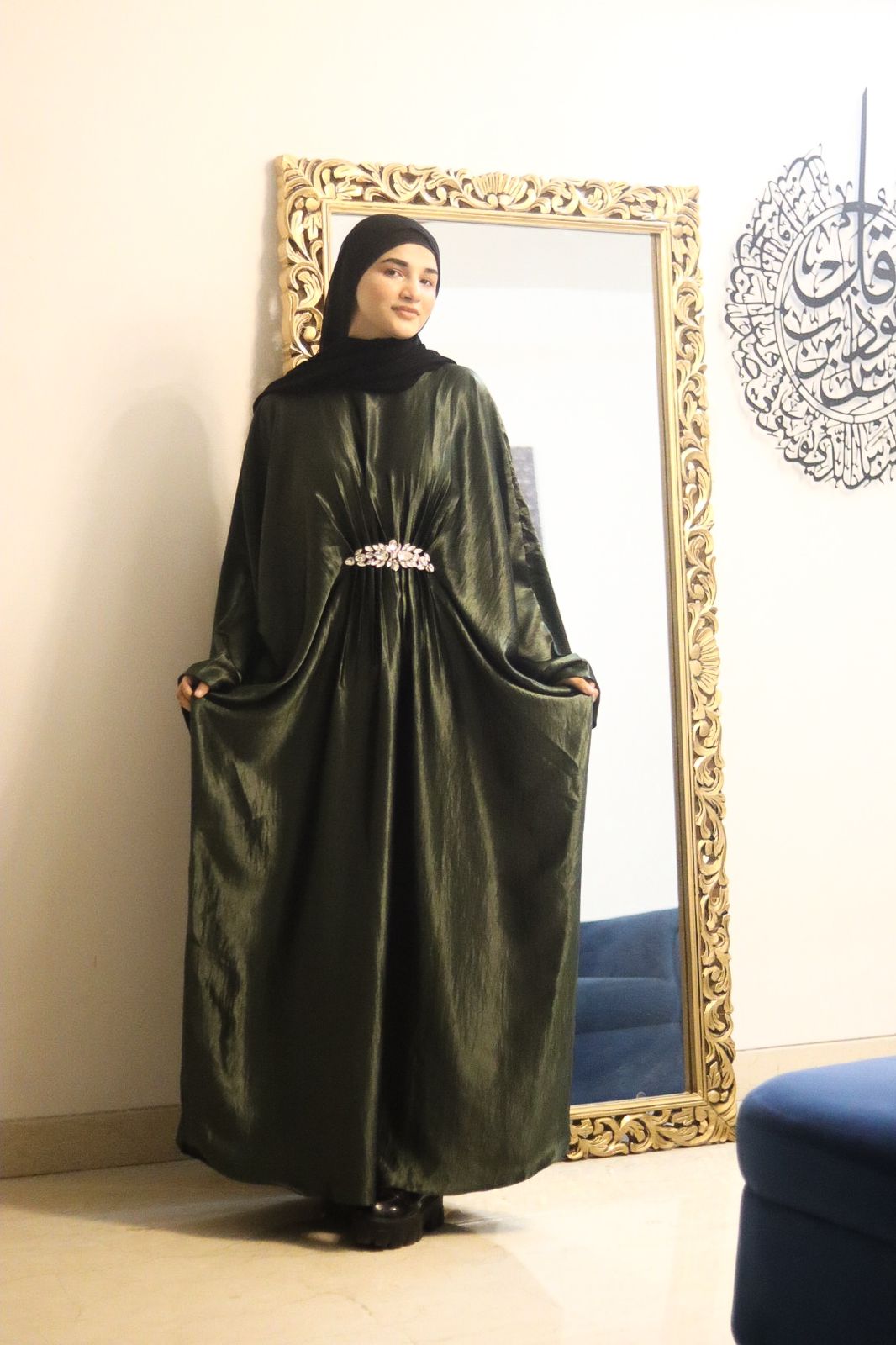 Jet Green shimmer Abaya (with hijab)