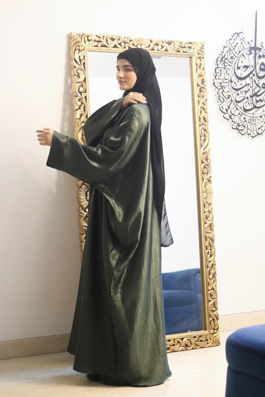 Jet Green shimmer Abaya (with hijab)