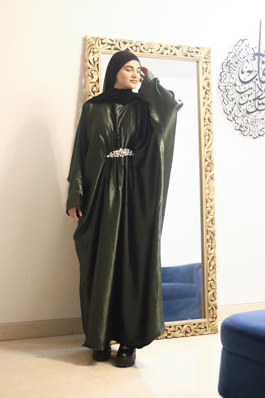 Jet Green shimmer Abaya (with hijab)