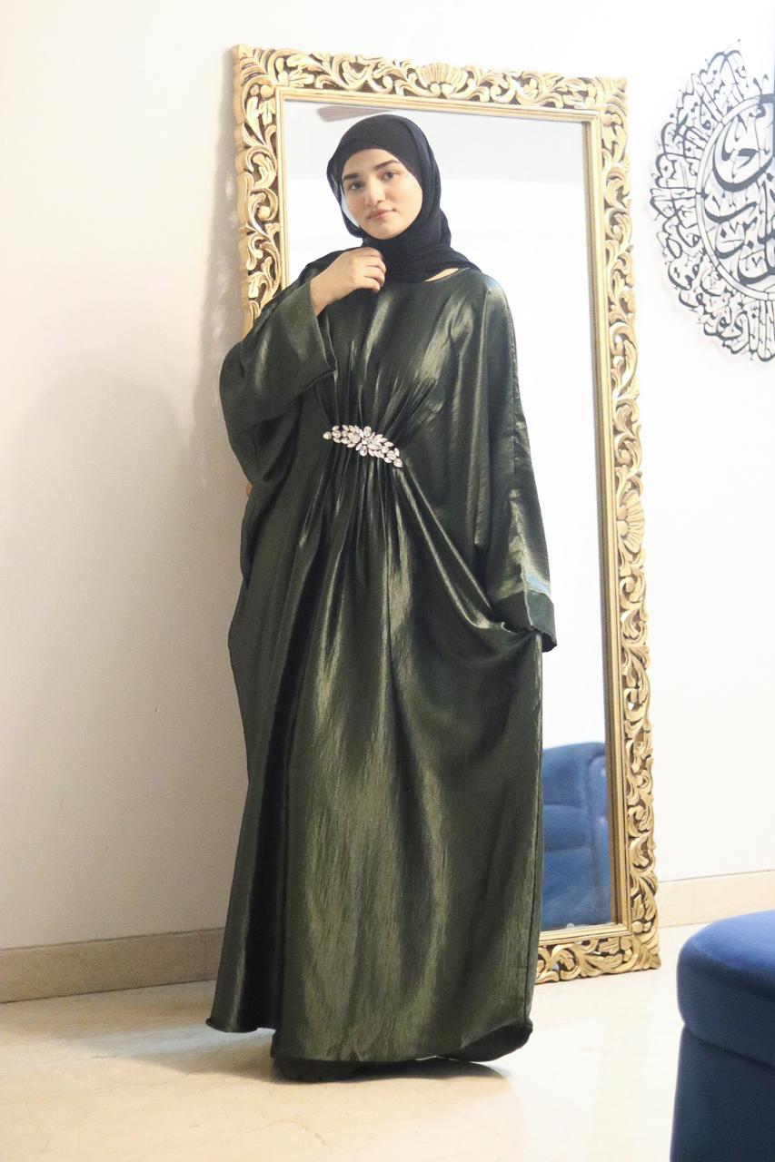 Jet Green shimmer Abaya (with hijab)
