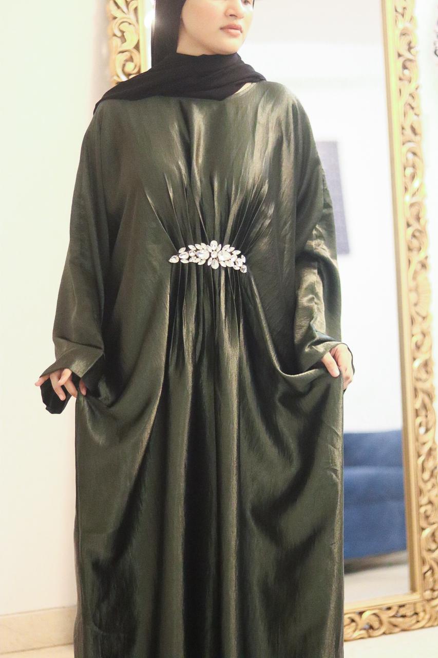 Jet Green shimmer Abaya (with hijab)