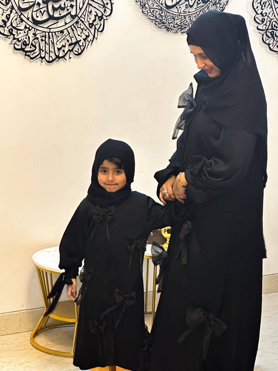 3D bow Abaya Kids - Black