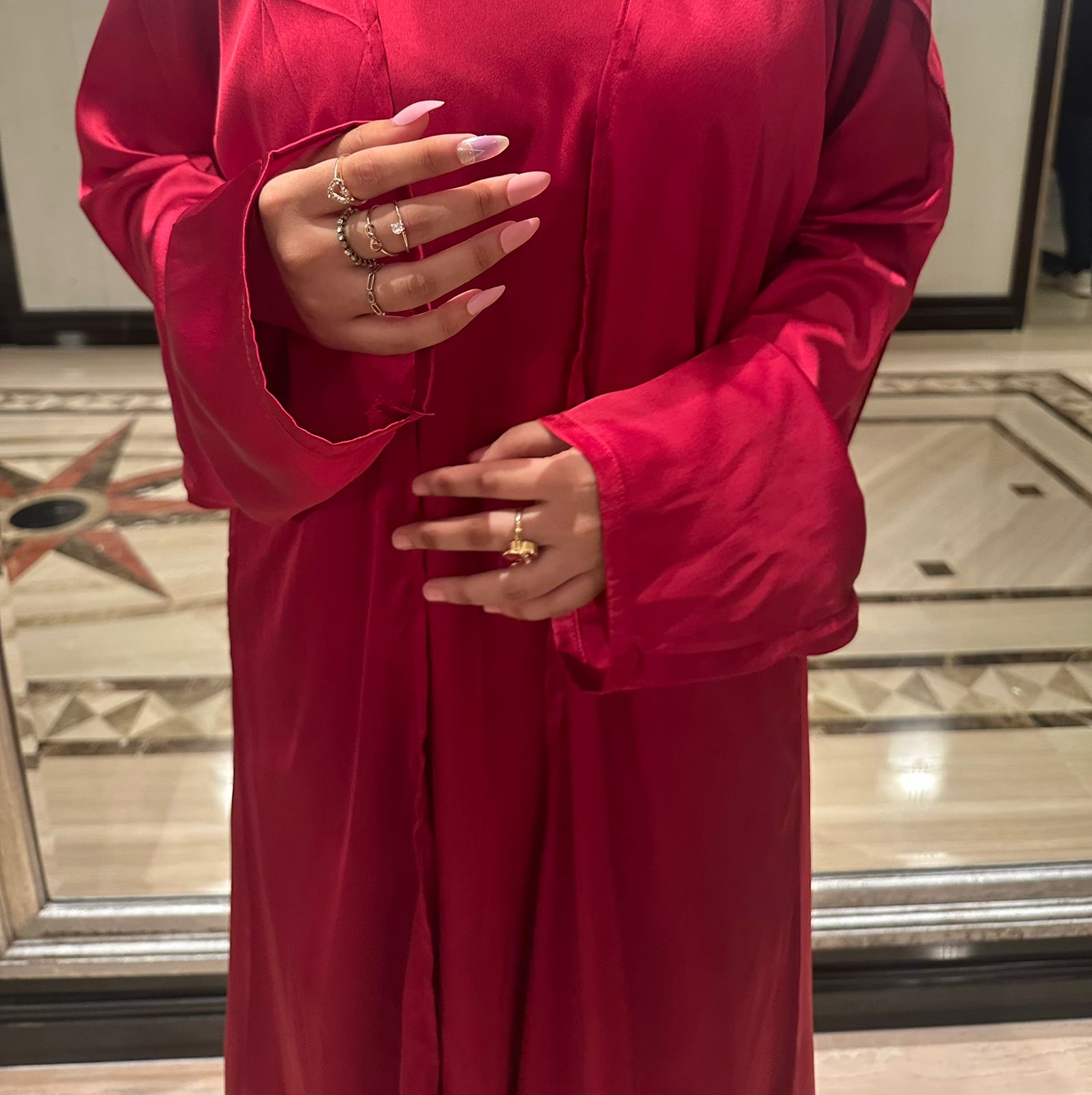 red luxe 2pc abaya set with inner slit