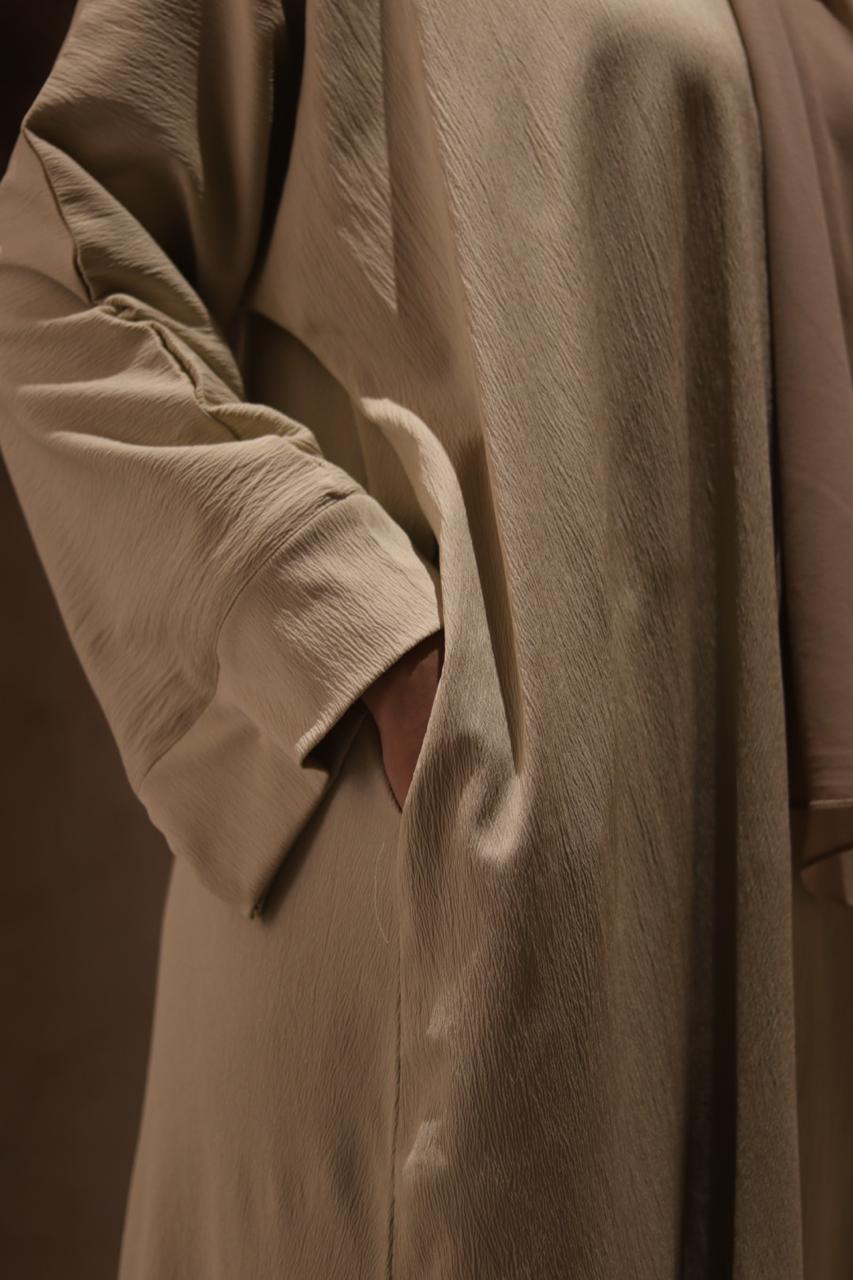 smart abaya - beige (with pockets, zip, button) hijab not included