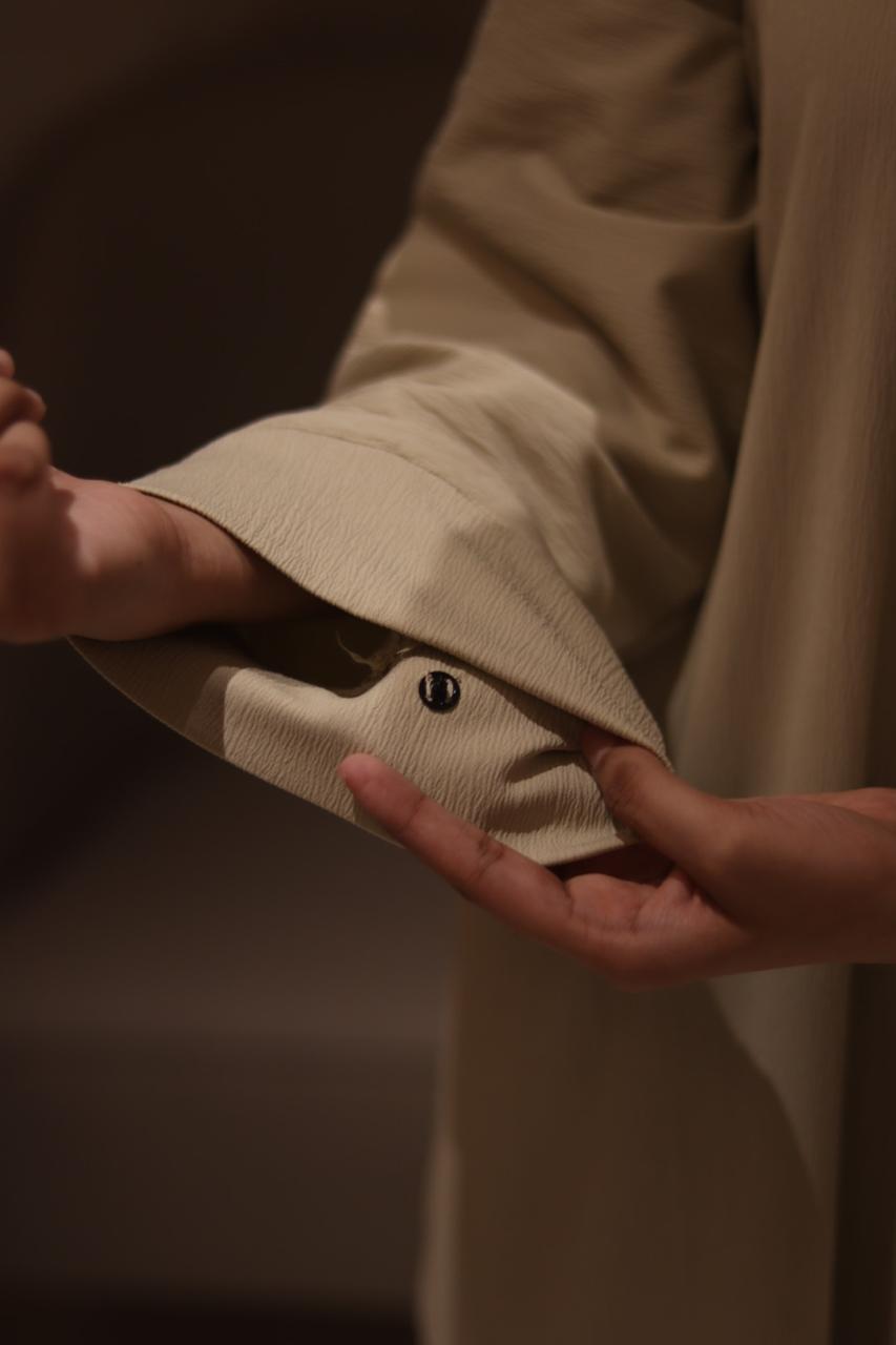 smart abaya - beige (with pockets, zip, button) hijab not included