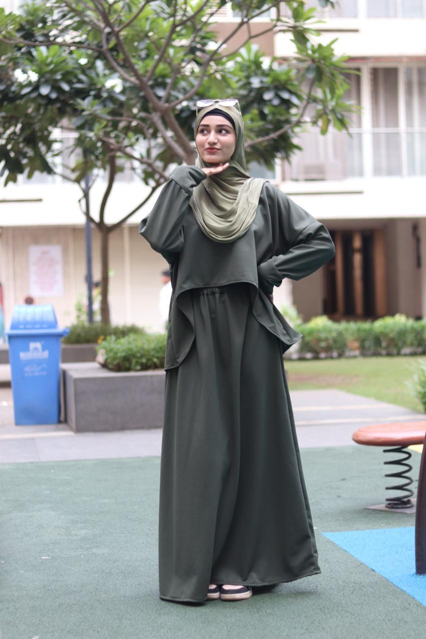 jet green Cord-Skirt set