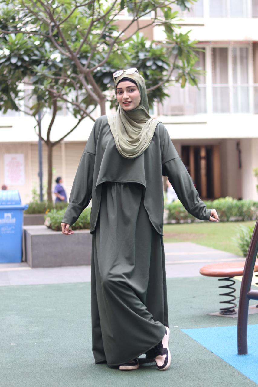 jet green Cord-Skirt set