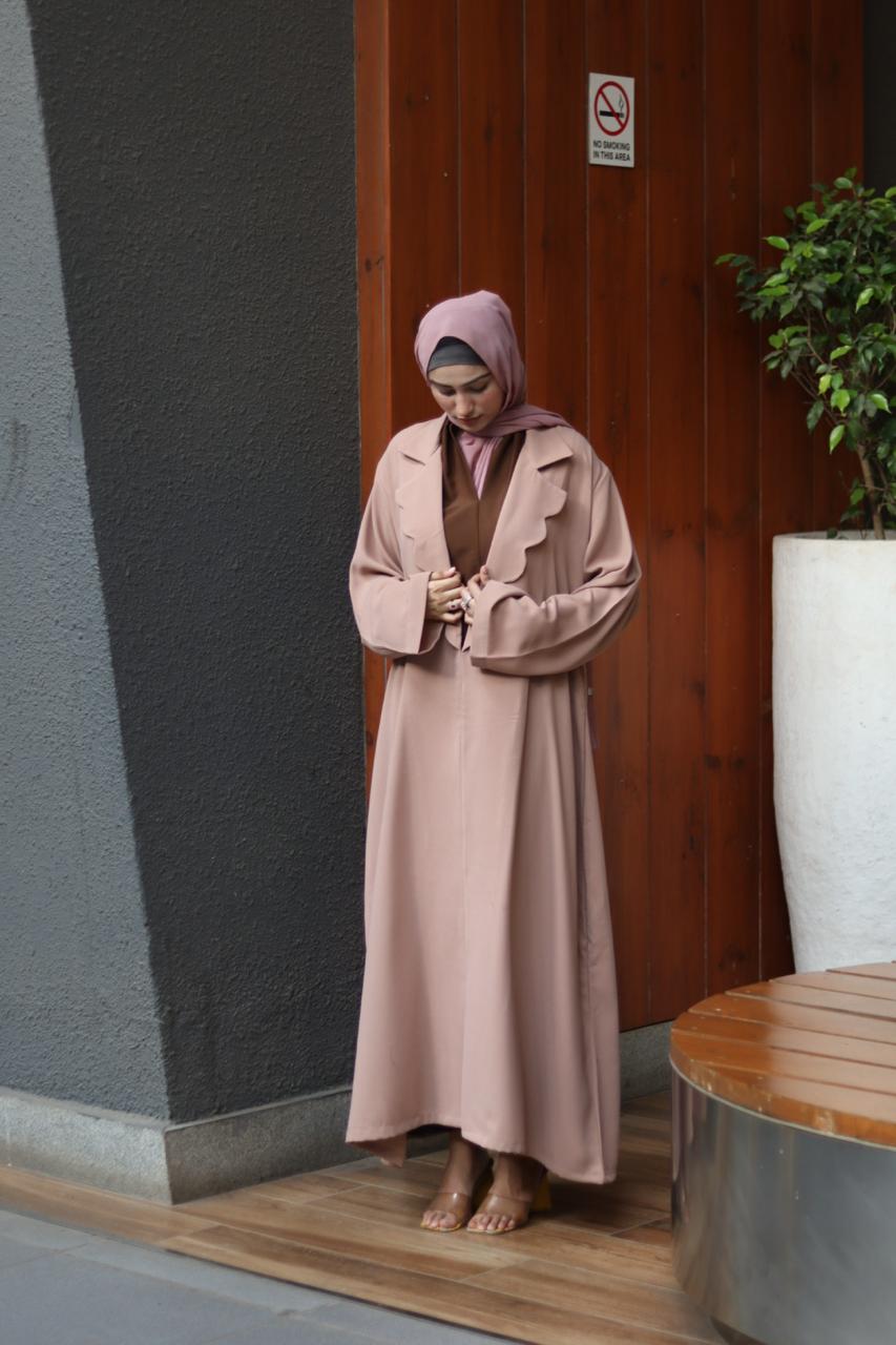 Layali Coat Abaya -Brown and beige (hijab not included)