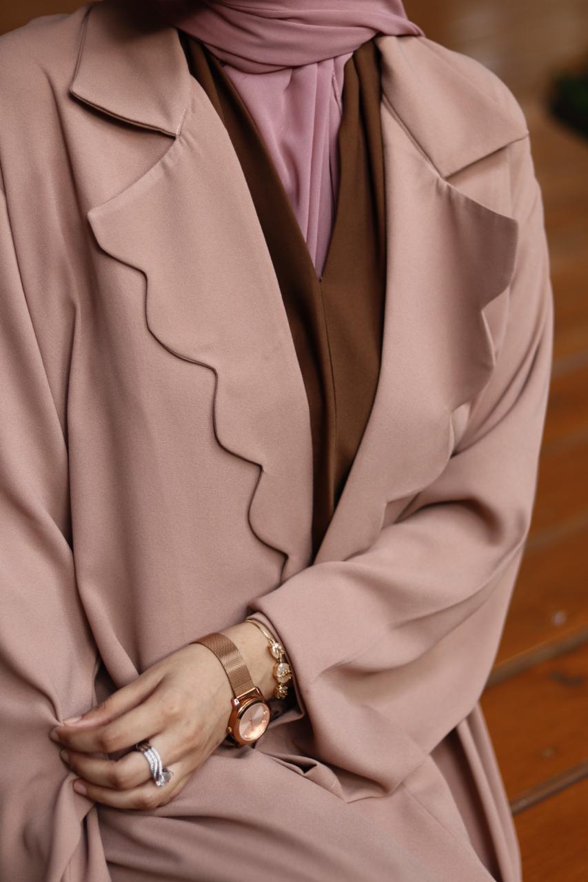 Layali Coat Abaya -Brown and beige (hijab not included)