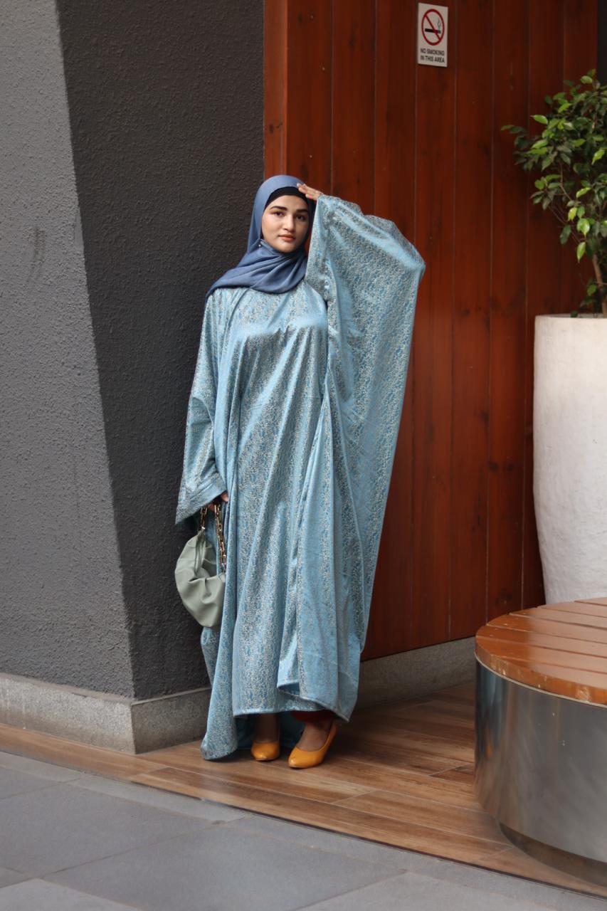 jasmine Abaya with Attached Inner Belt -Teal and gold (Hijab not included)