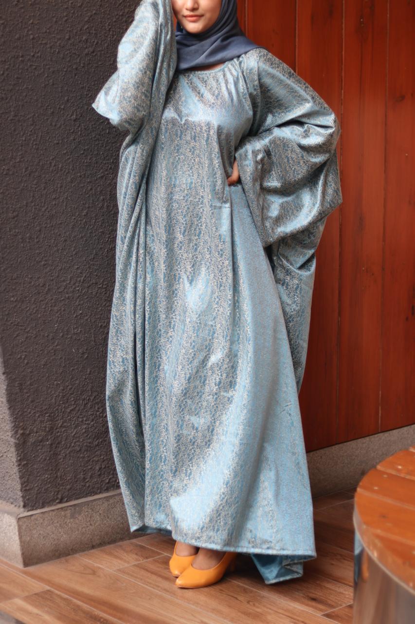 jasmine Abaya with Attached Inner Belt -Teal and gold (Hijab not included)