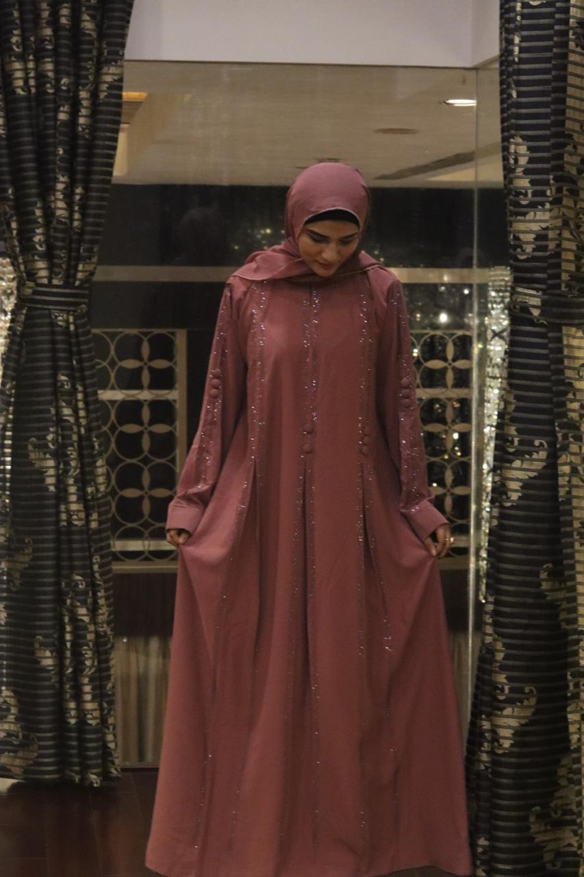 Amber stripe Abaya- Pink (With Hijab)