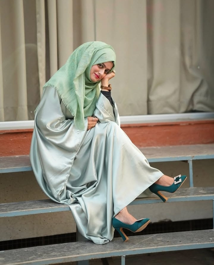 Malika Butterfly Abaya with Attached Inner Belt - Ice Green (Hijab not included)