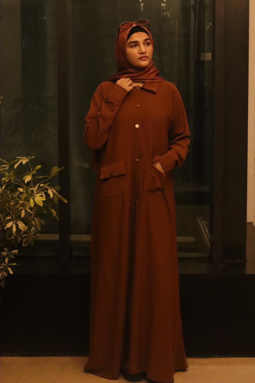 peach buttoned Abaya (without hijab)