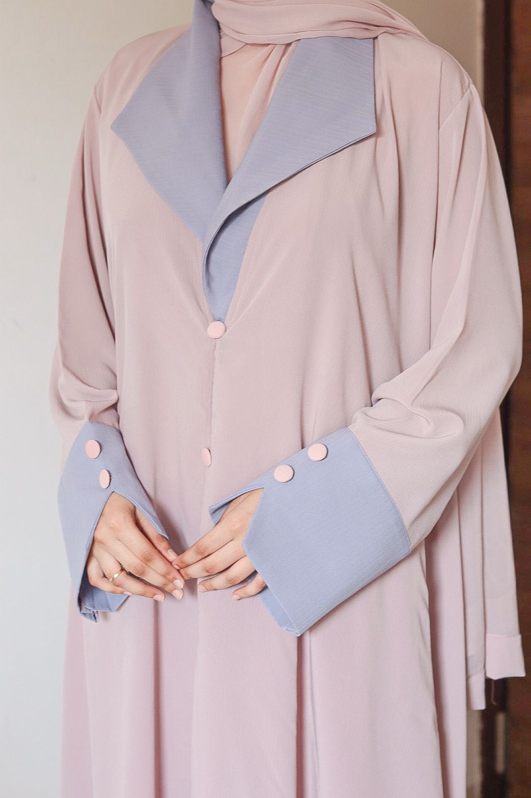 Beige & Blue Turkish Coat Abaya (with hijab)