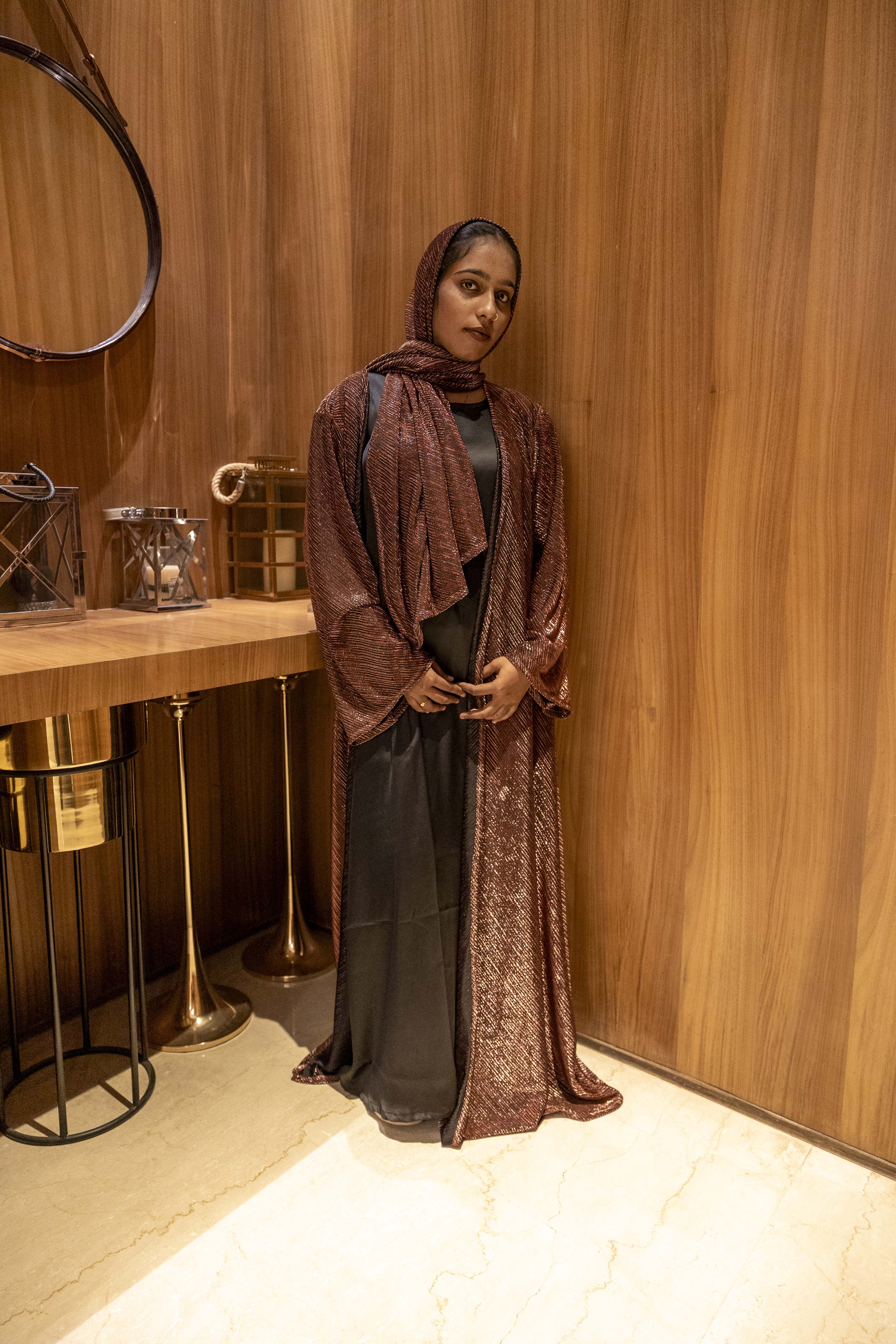 Metallic brown 3pc shrug set (comes with matching hijab & inner slit)