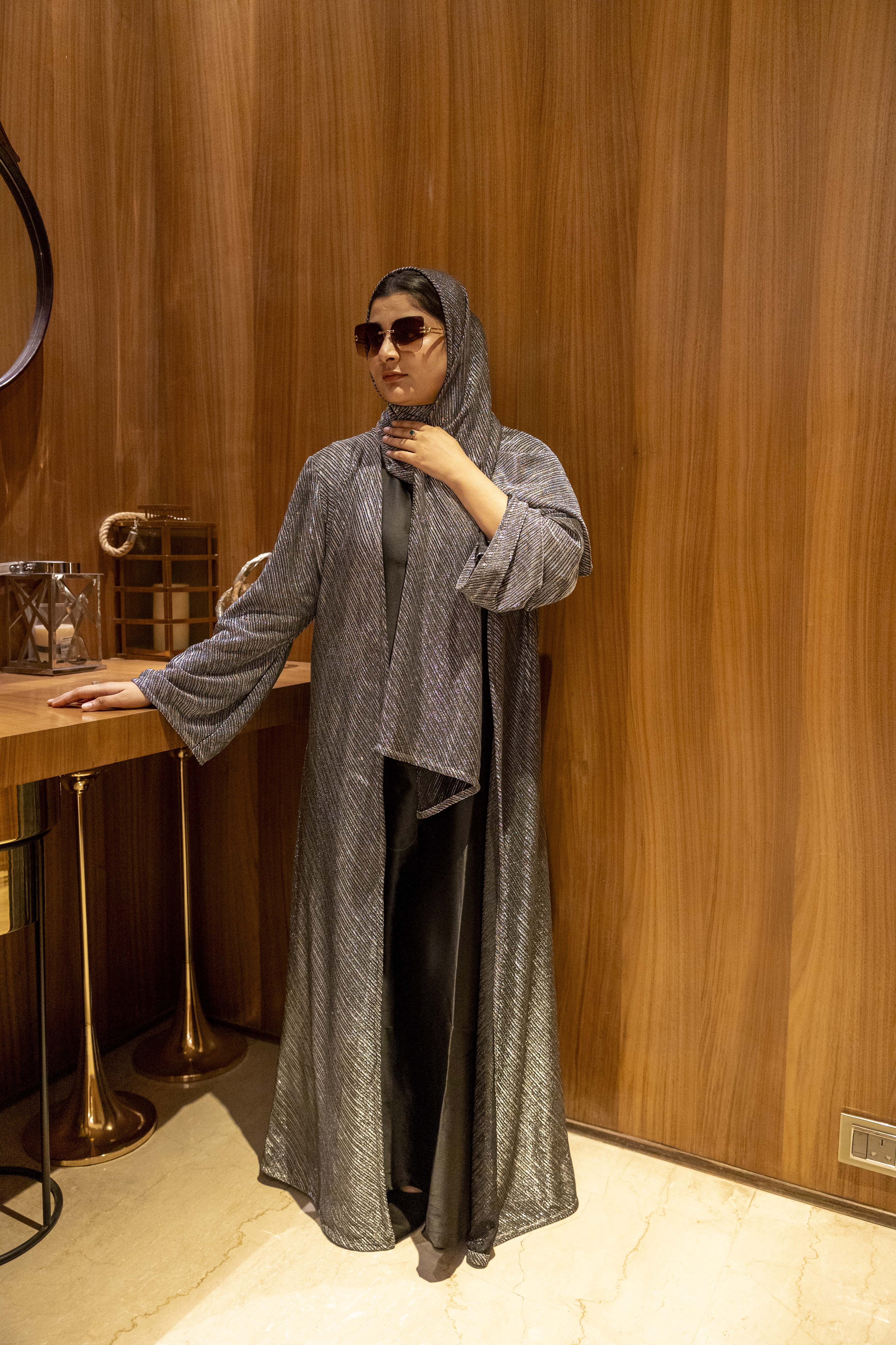 Metallic grey 3pc shrug set (comes with matching hijab & inner slit)