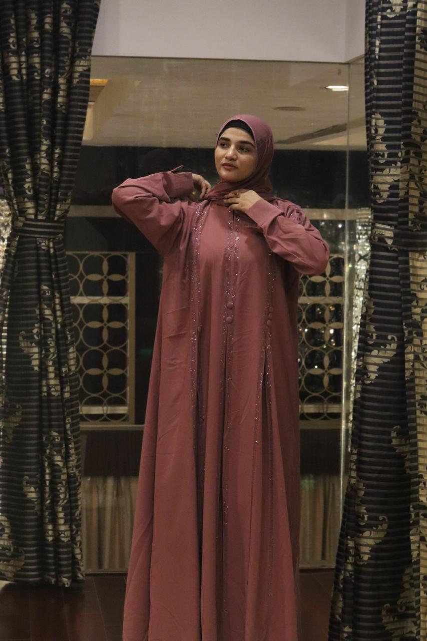 Amber stripe Abaya- Pink (With Hijab)