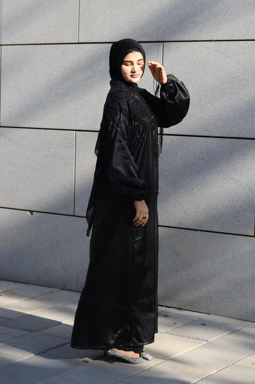 Luxury handwork cape Abaya - Black (comes with Premium Satin Abaya & luxury cape)