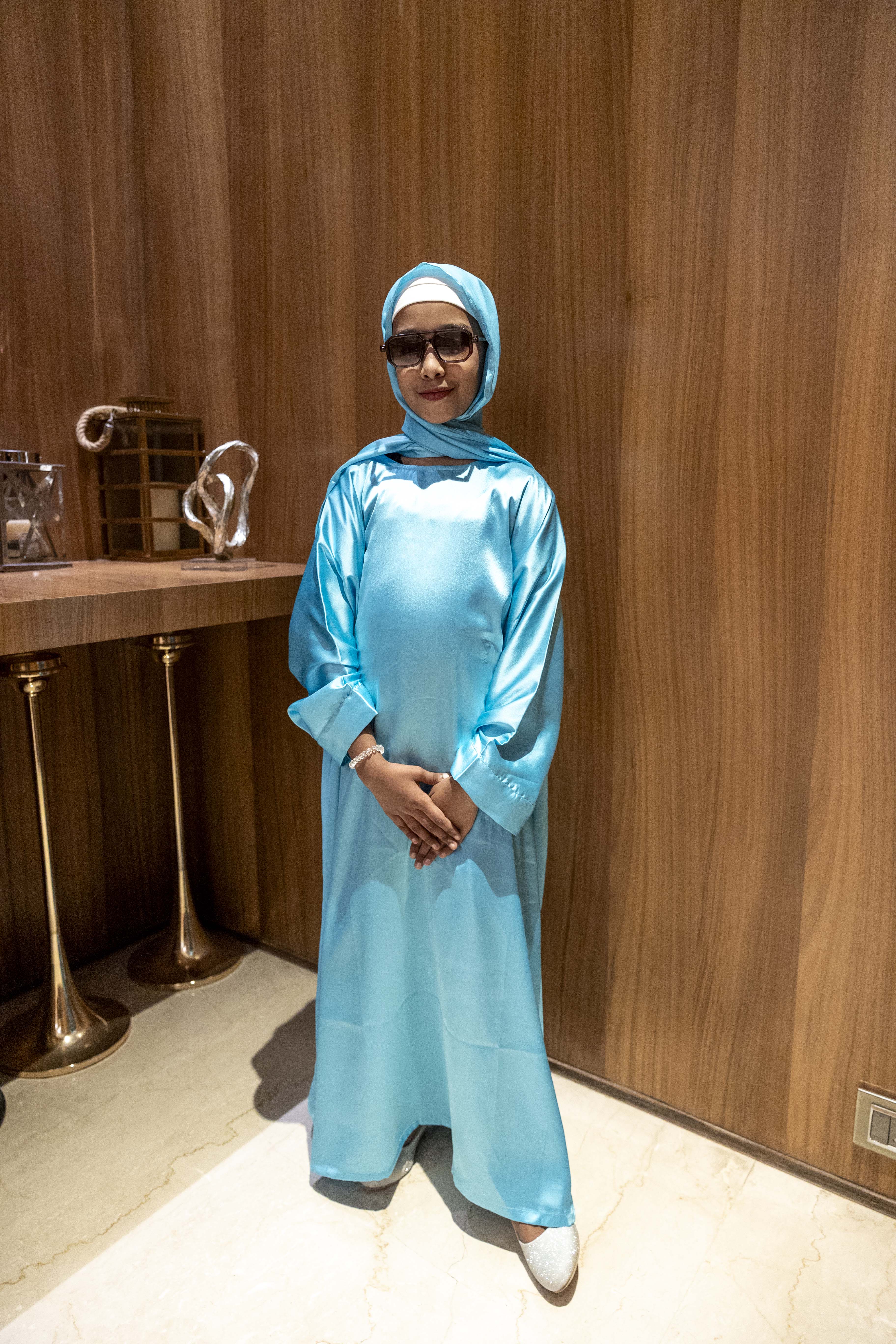 Malika butterfly Teal Abaya with matching hijab -  Kids