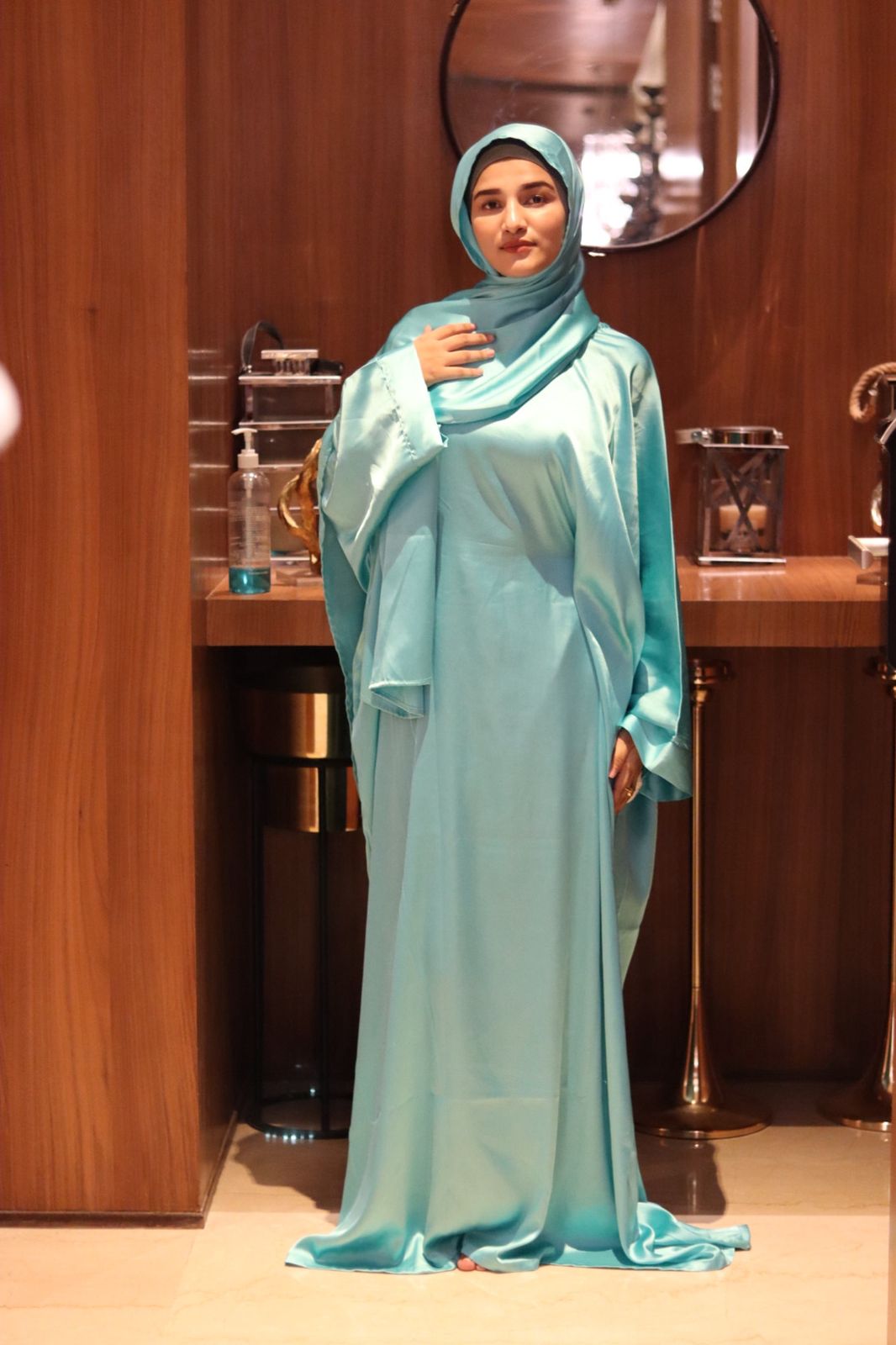Malika Butterfly Abaya with Attached Inner Belt & matching hijab - teal