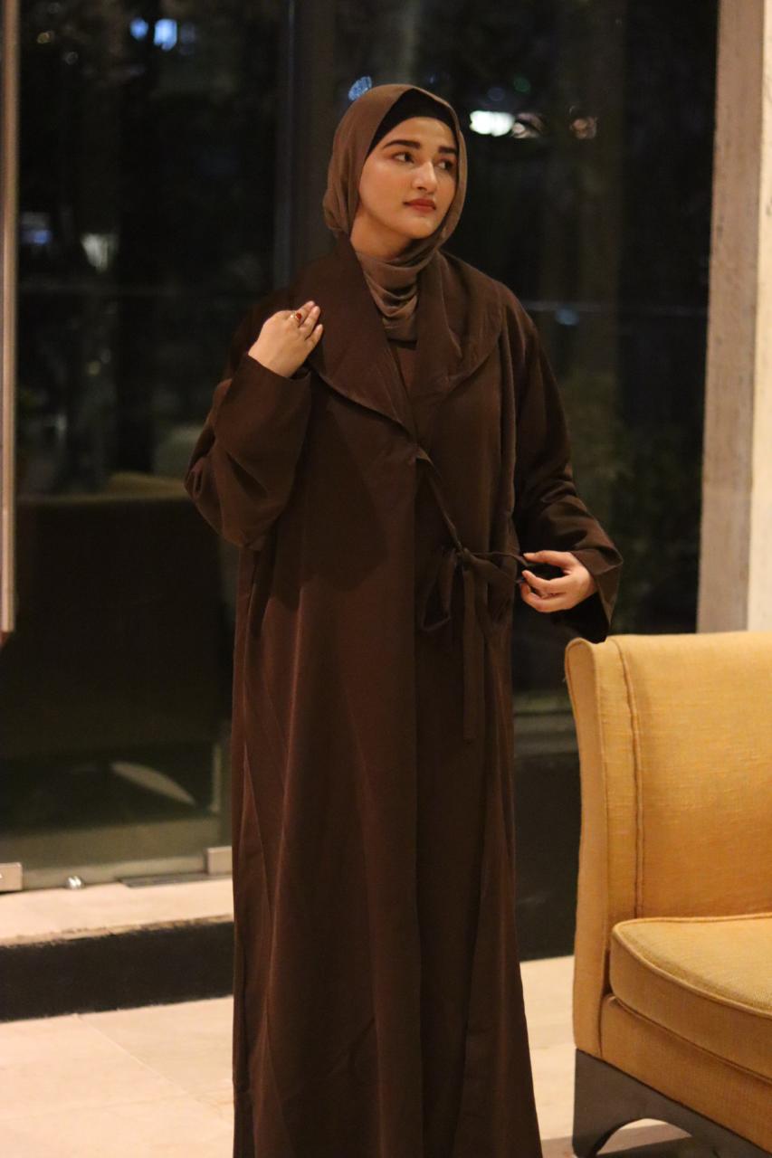 Brown Tie up Coat Abaya - (without hijab)